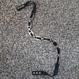 Silver Tone Links and Black Patent Leather Elastic Stretch Belt